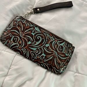 Patricia Nash turquoise and brown wristlet/ wallet